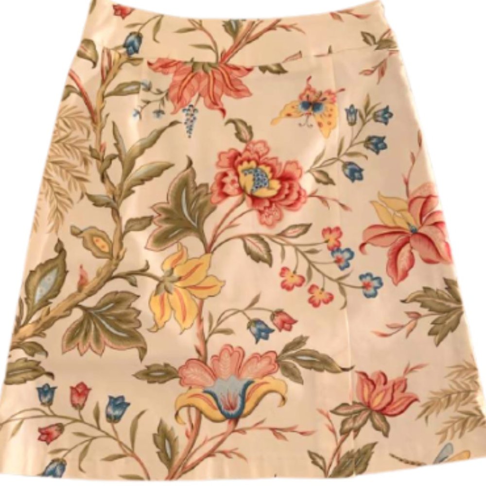 Talbots Floral Skirt With Front Kick-Pleat
